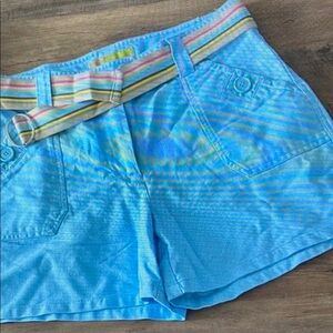 Women's Light Blue Athletic Shorts with Striped Belt
